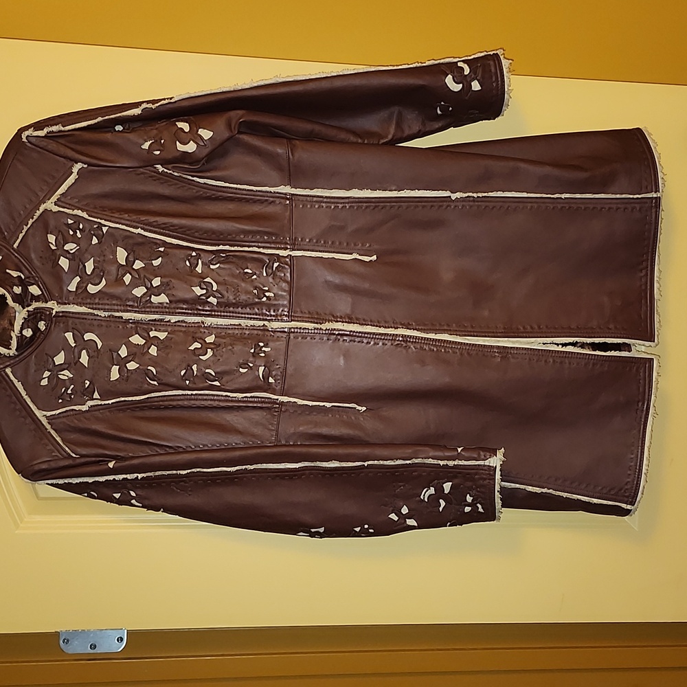 Brown Leather Jacket With Cutout Detailing Size M